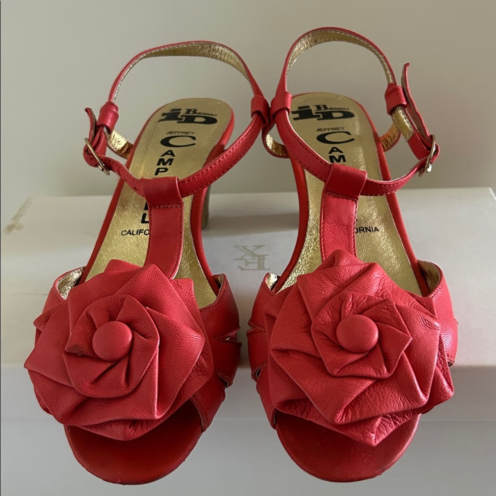 Jeffrey Campbell Red Floral T-Strap Peep-Toe Heels